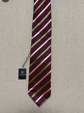 New Louis Feraud Classic Striped Burgundy Pink Green 100% Microfiber